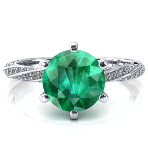 Elysia Round Emerald 6 Prong 3/4 Eternity Diamond Accent  Ring