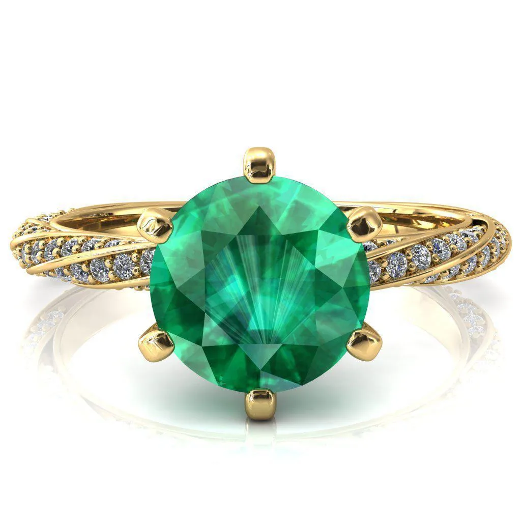 Elysia Round Emerald 6 Prong 3/4 Eternity Diamond Accent  Ring