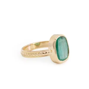 Emerald 2 Carat Scissor Cut 14k Handcrafted Millgrain Band Gemstone Ring