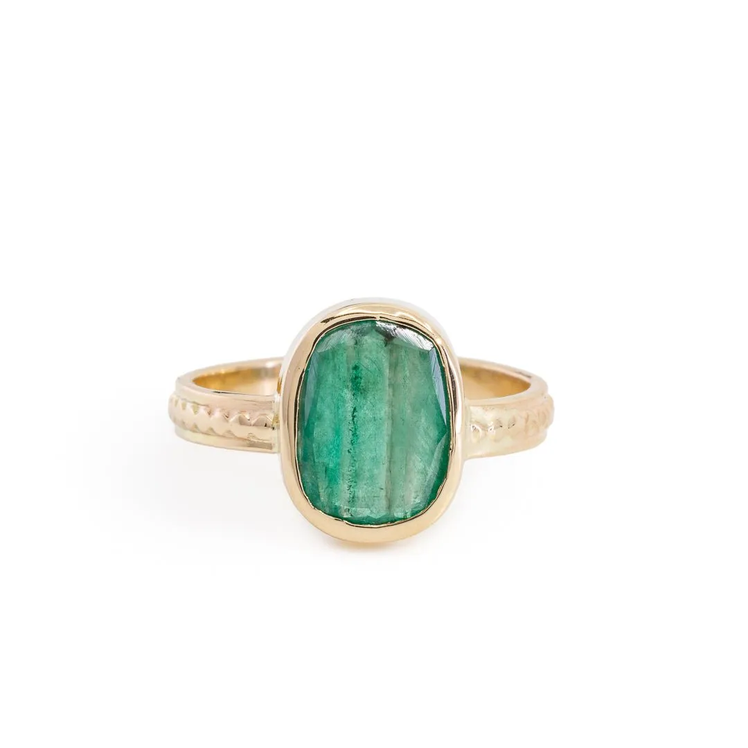 Emerald 2 Carat Scissor Cut 14k Handcrafted Millgrain Band Gemstone Ring