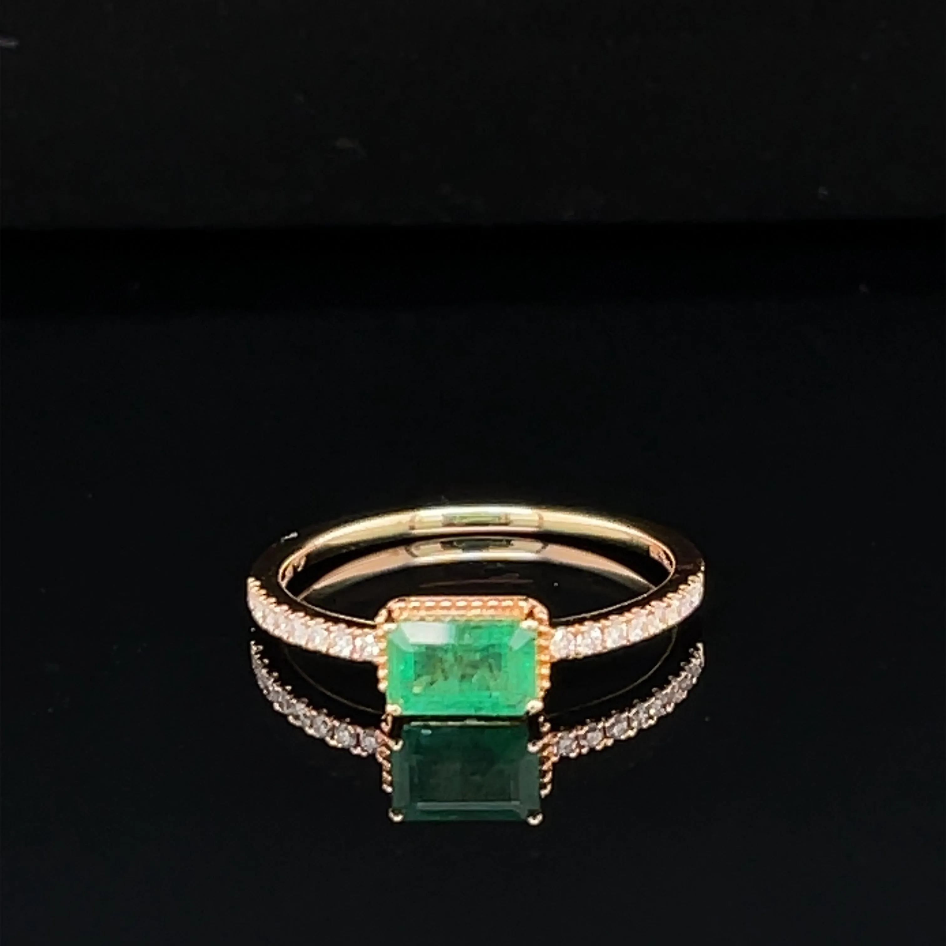 Emerald & Diamond Solitaire Engagement Ring in 18k Rose Gold - (#241 - HREME000613)