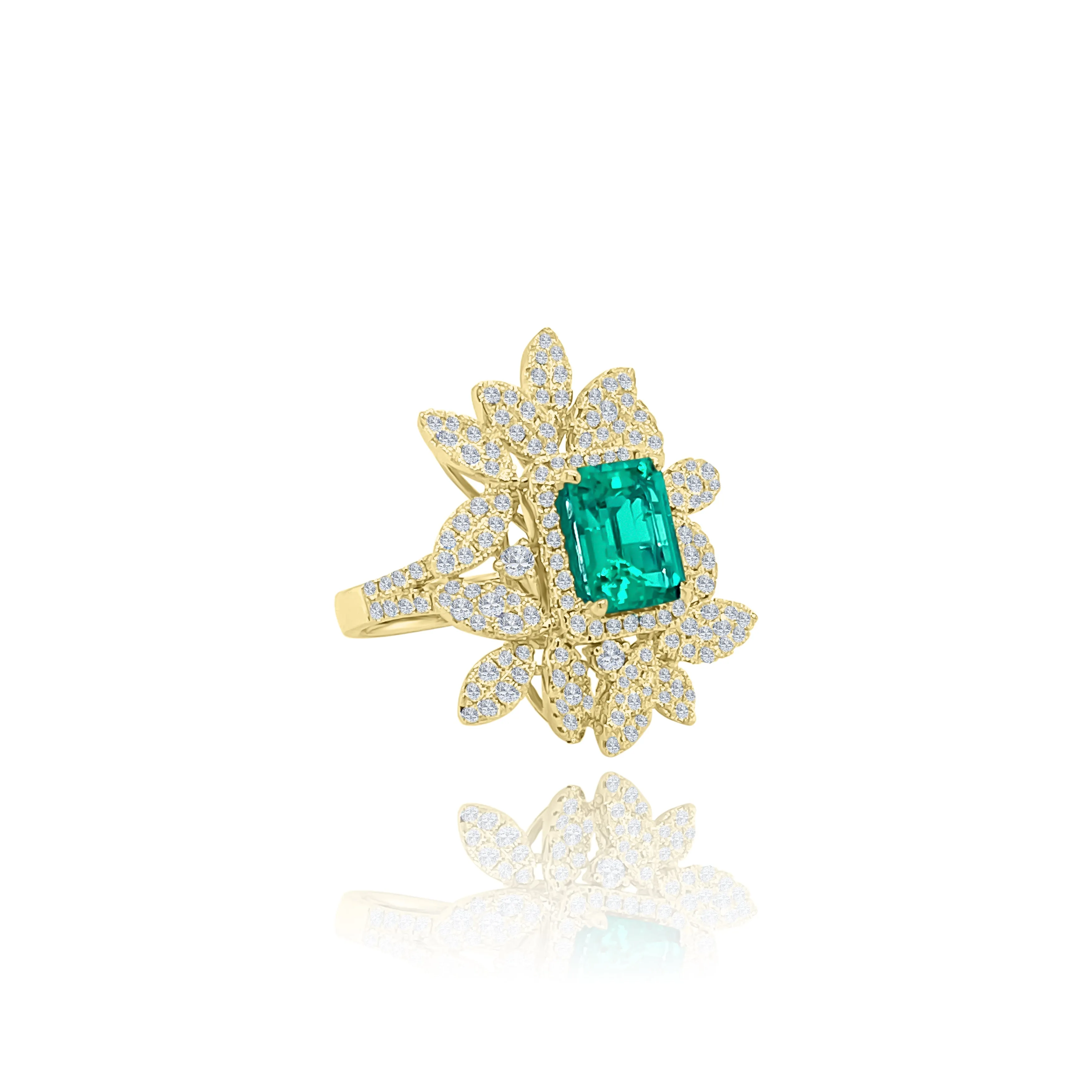 Emerald & Diamonds "Petals" Ring