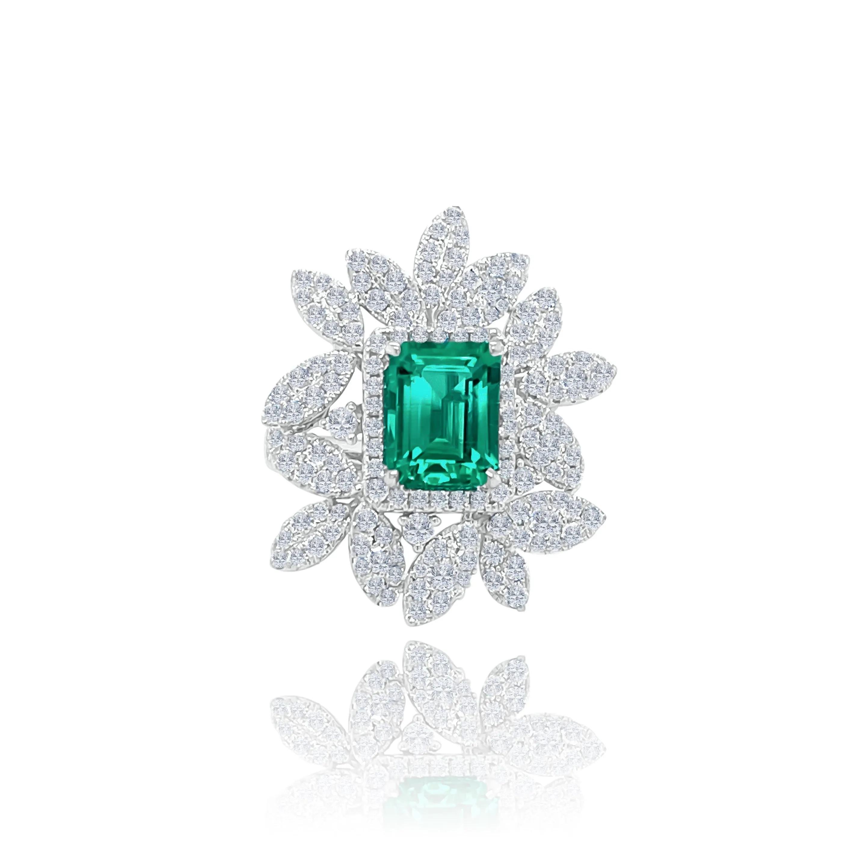 Emerald & Diamonds "Petals" Ring