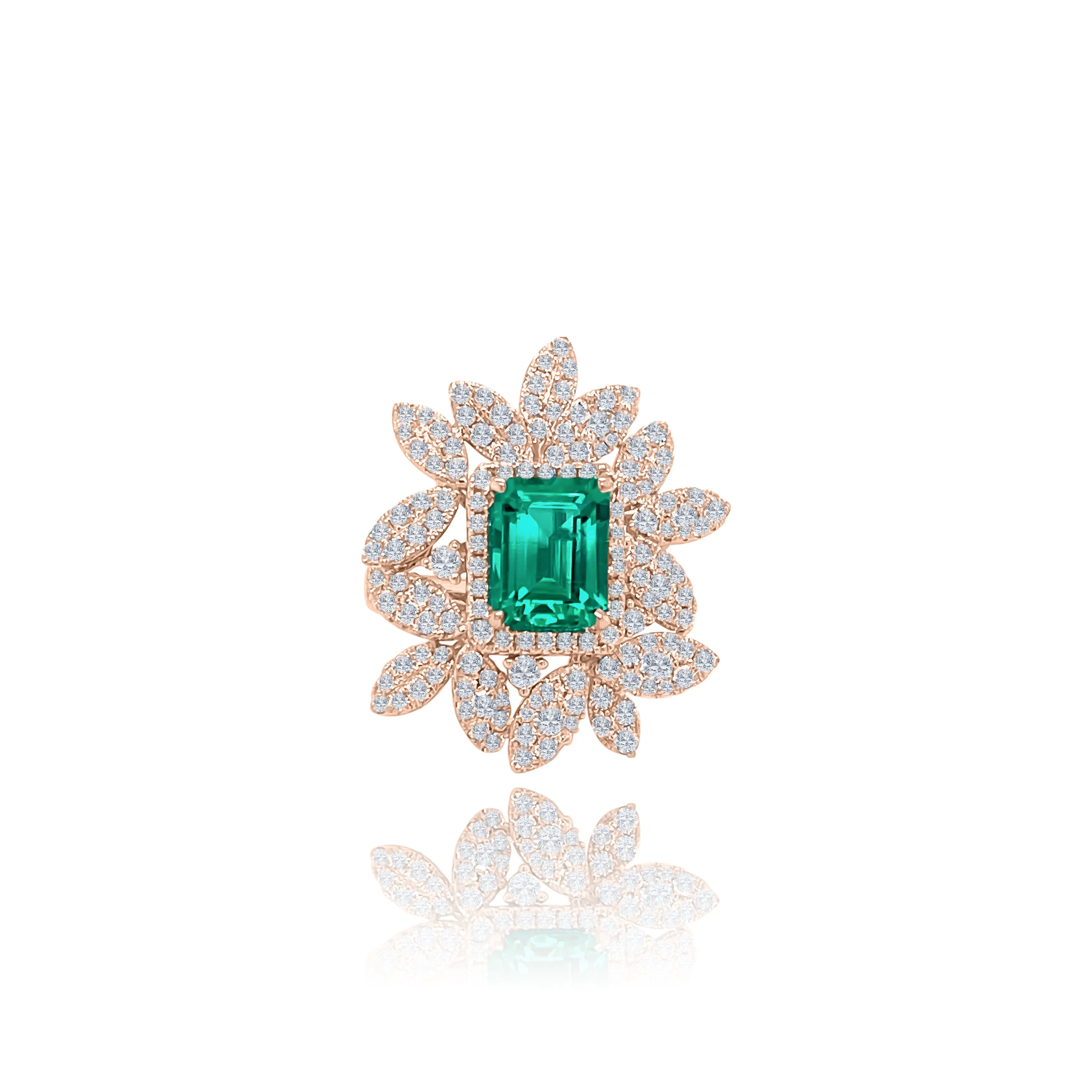 Emerald & Diamonds "Petals" Ring