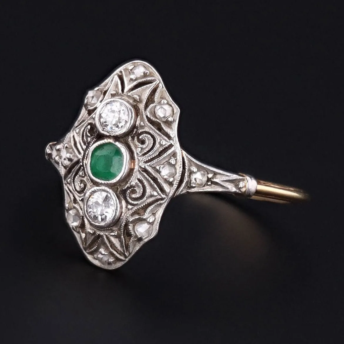 Emerald and Diamond Ring | Platinum Topped 14k Gold Ring