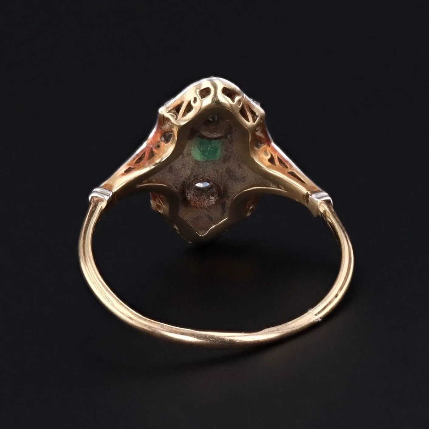 Emerald and Diamond Ring | Platinum Topped 14k Gold Ring