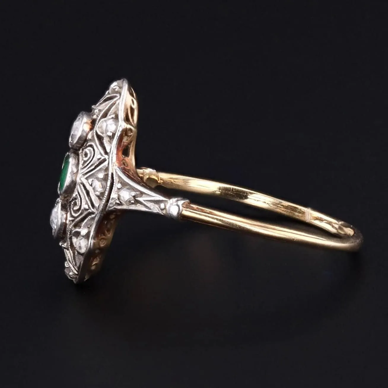 Emerald and Diamond Ring | Platinum Topped 14k Gold Ring