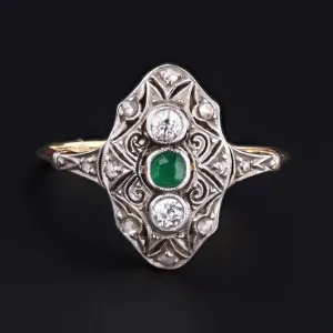 Emerald and Diamond Ring | Platinum Topped 14k Gold Ring