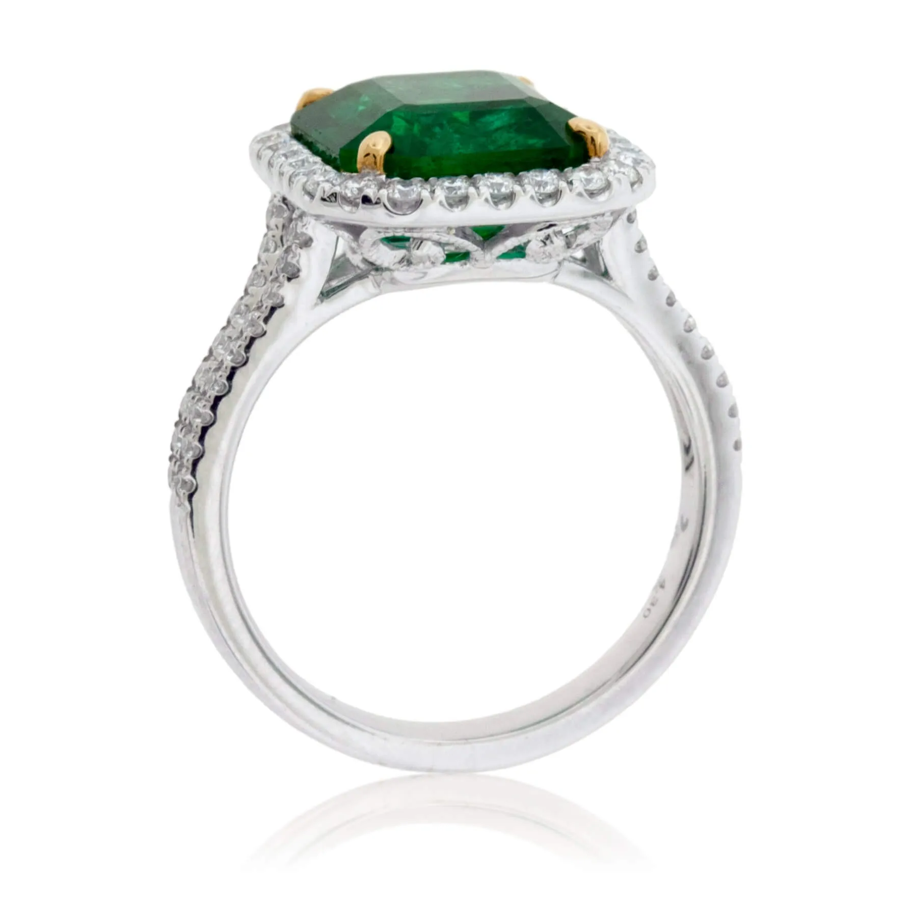 Emerald-Cut Emerald & Diamond Halo Ring