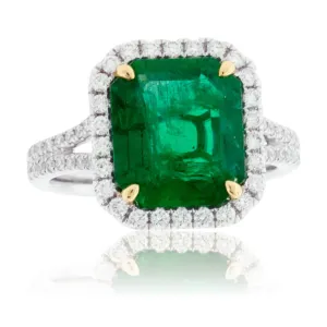 Emerald-Cut Emerald & Diamond Halo Ring