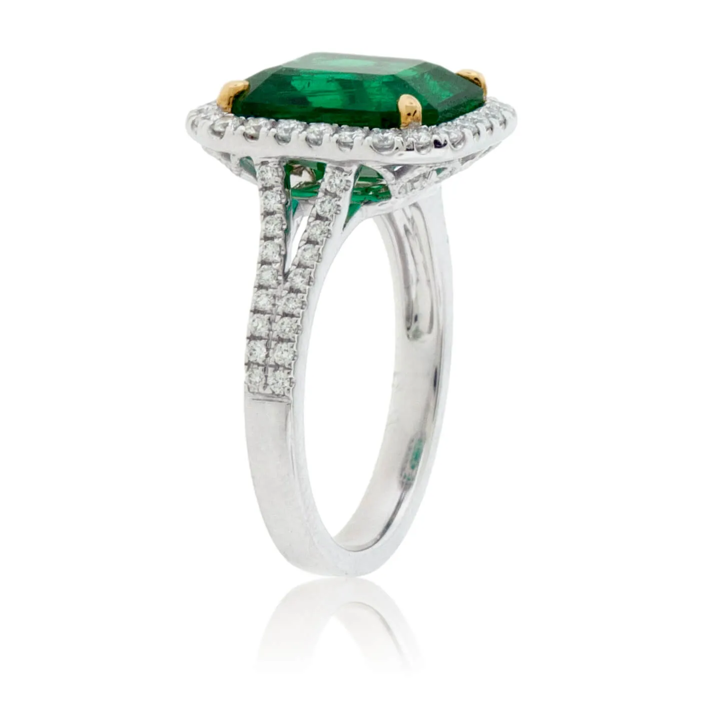 Emerald-Cut Emerald & Diamond Halo Ring