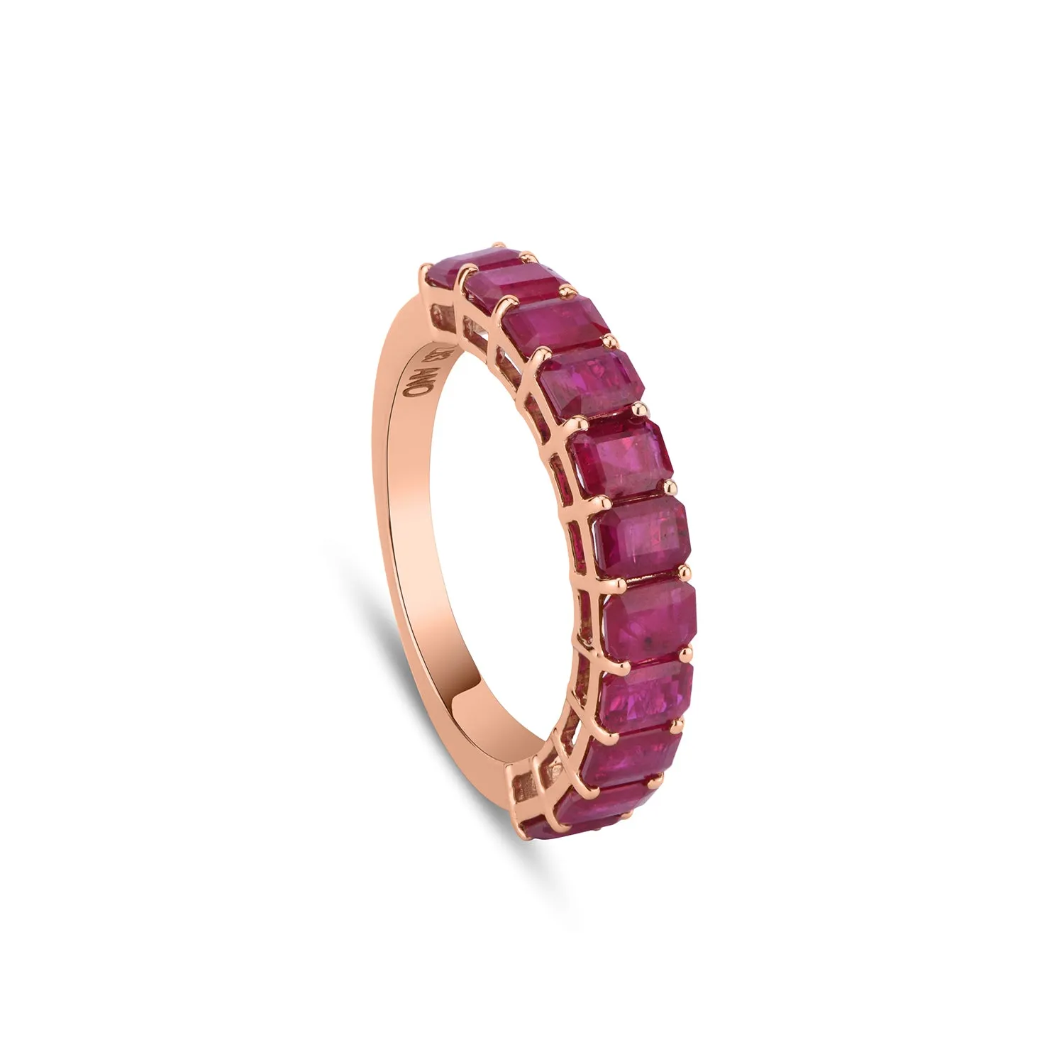 Emerald cut Red Ruby half eternity Band