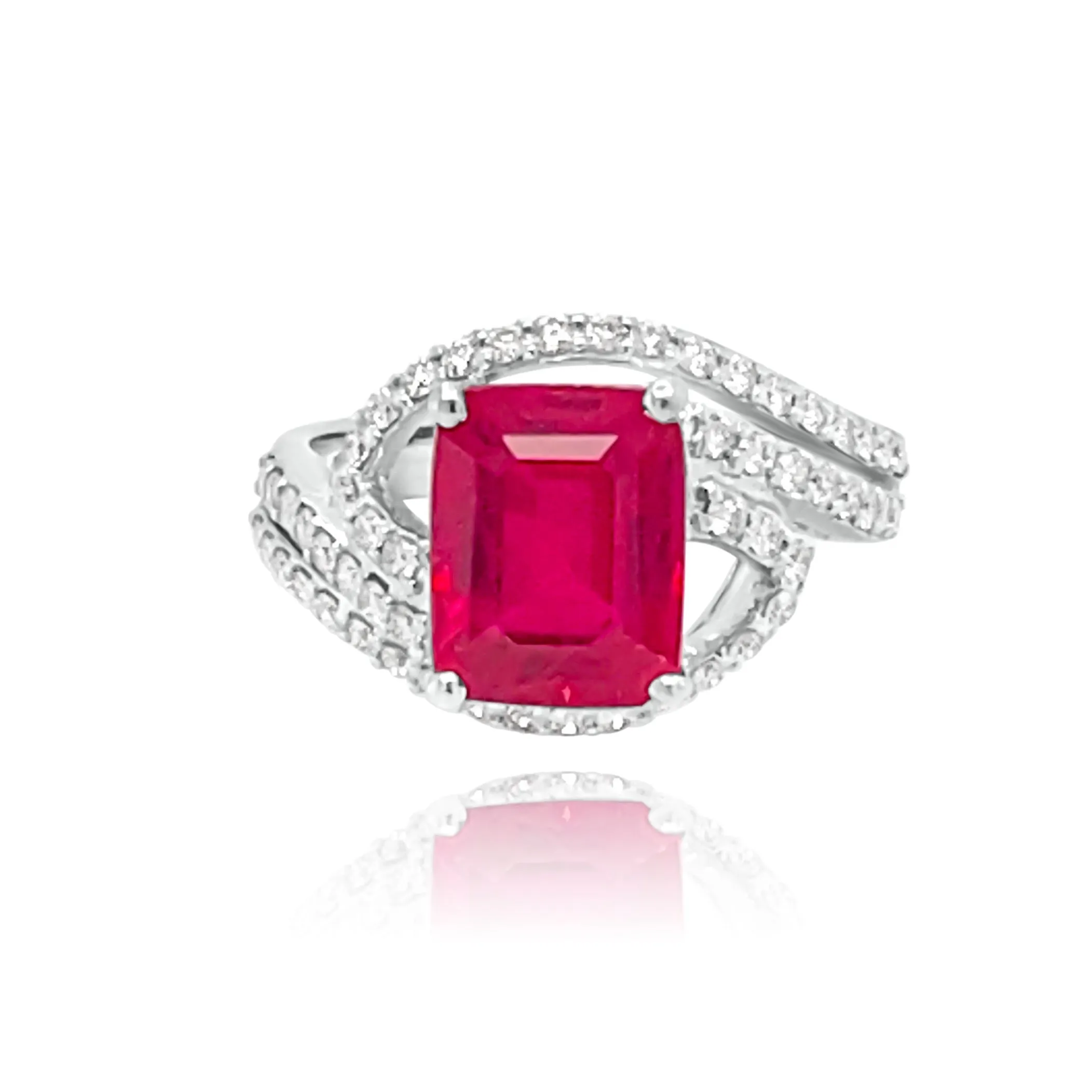 Emerald cut Ruby& Brilliant cut Diamonds “Nadia“ Ring