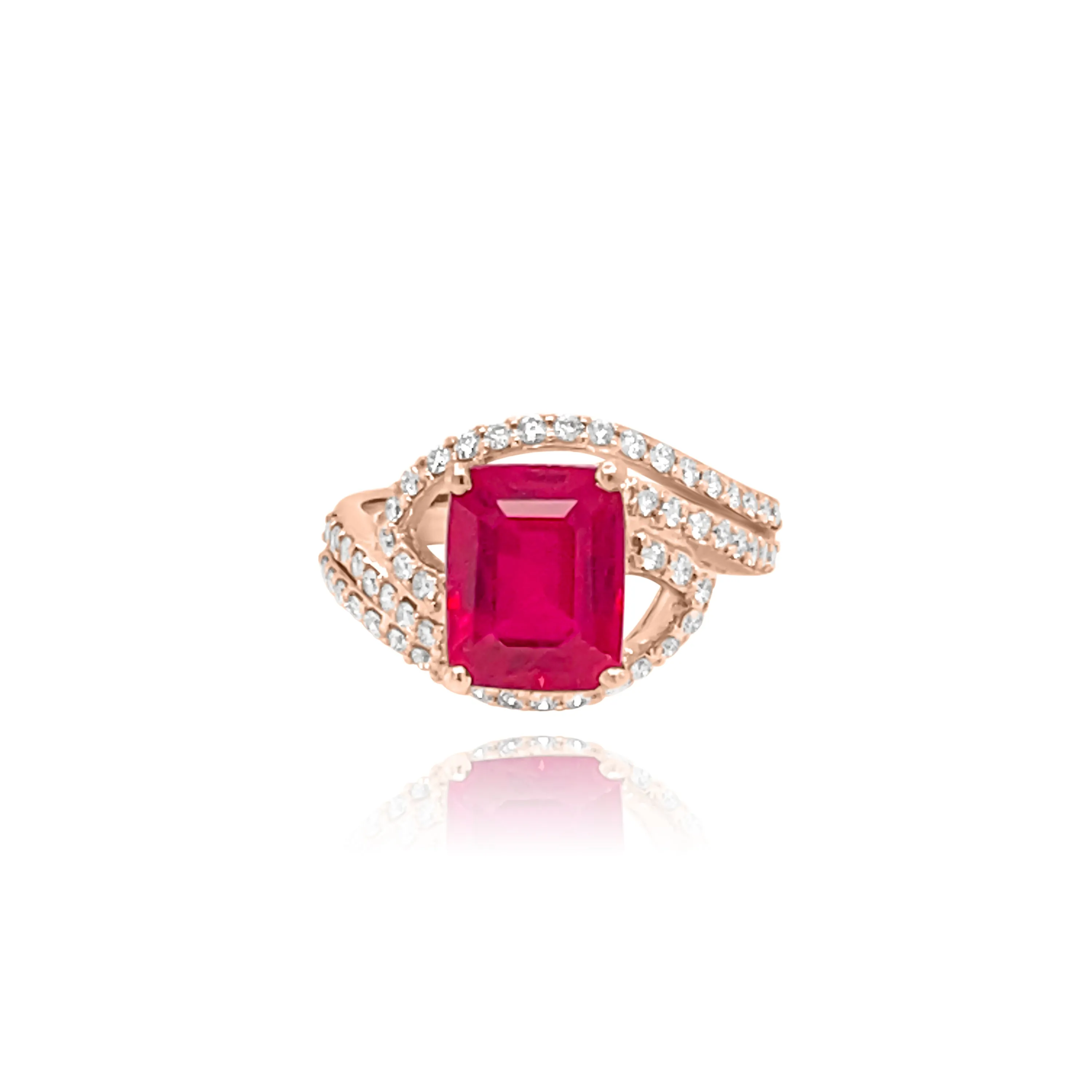 Emerald cut Ruby& Brilliant cut Diamonds “Nadia“ Ring
