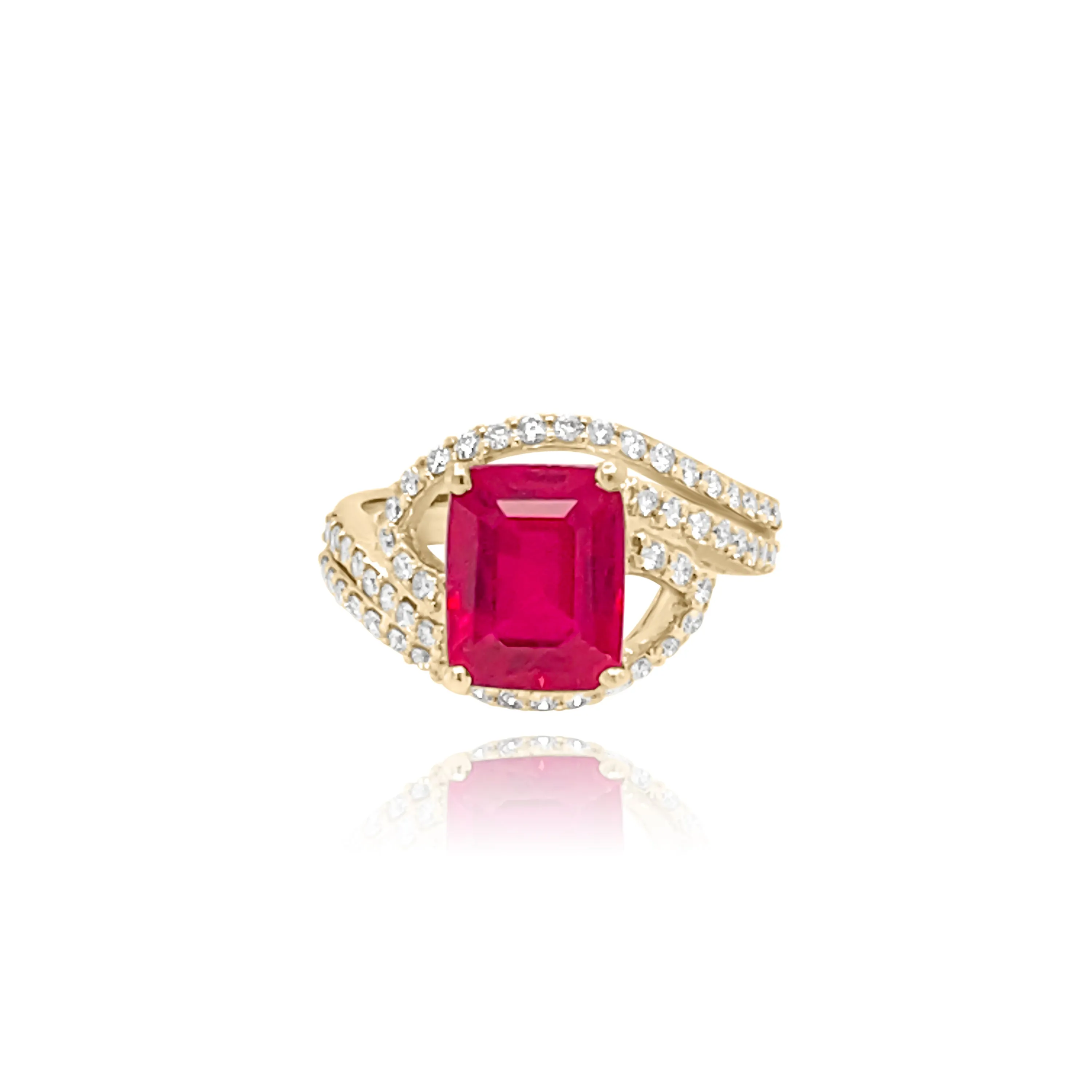 Emerald cut Ruby& Brilliant cut Diamonds “Nadia“ Ring