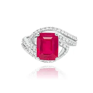 Emerald cut Ruby& Brilliant cut Diamonds “Nadia“ Ring