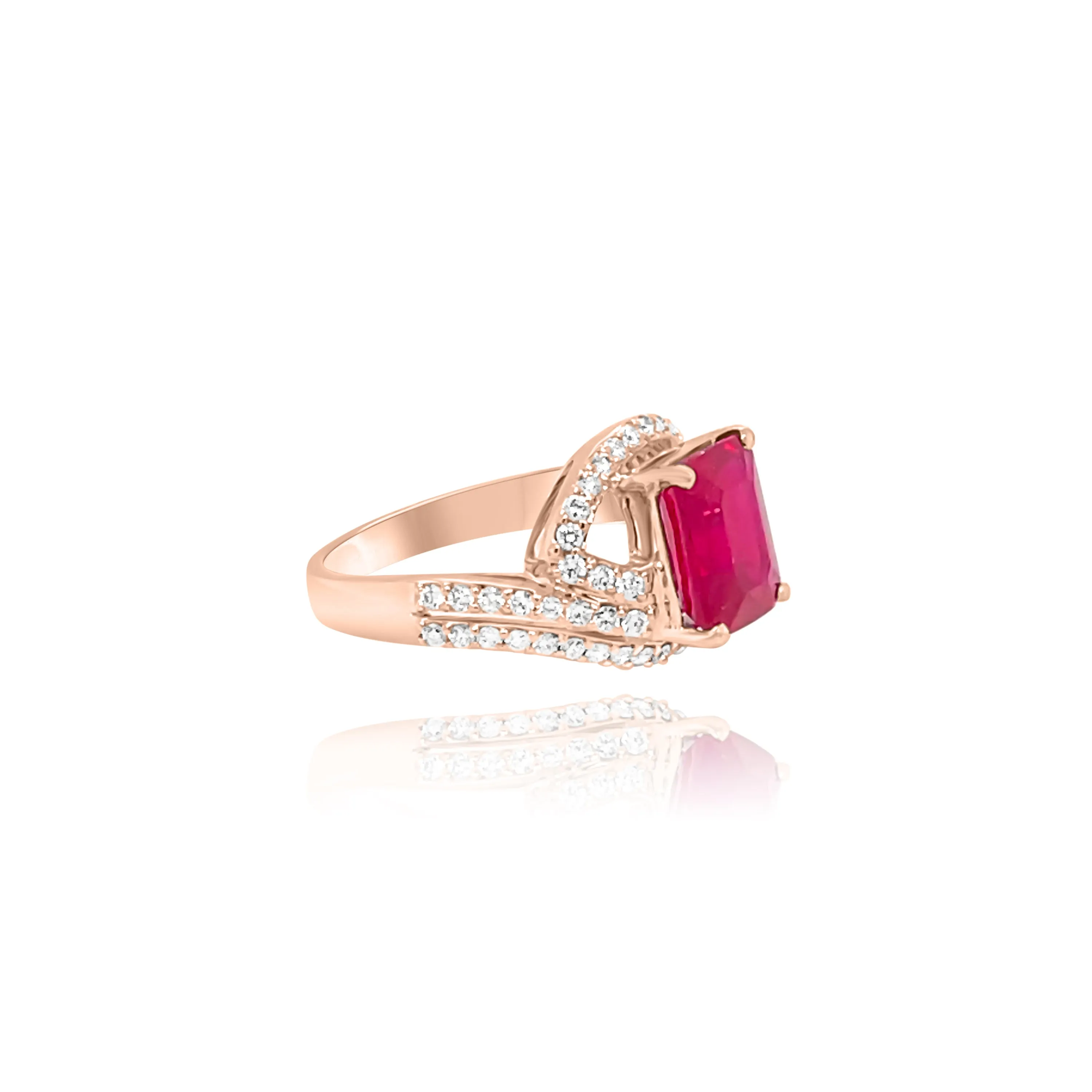Emerald cut Ruby& Brilliant cut Diamonds “Nadia“ Ring