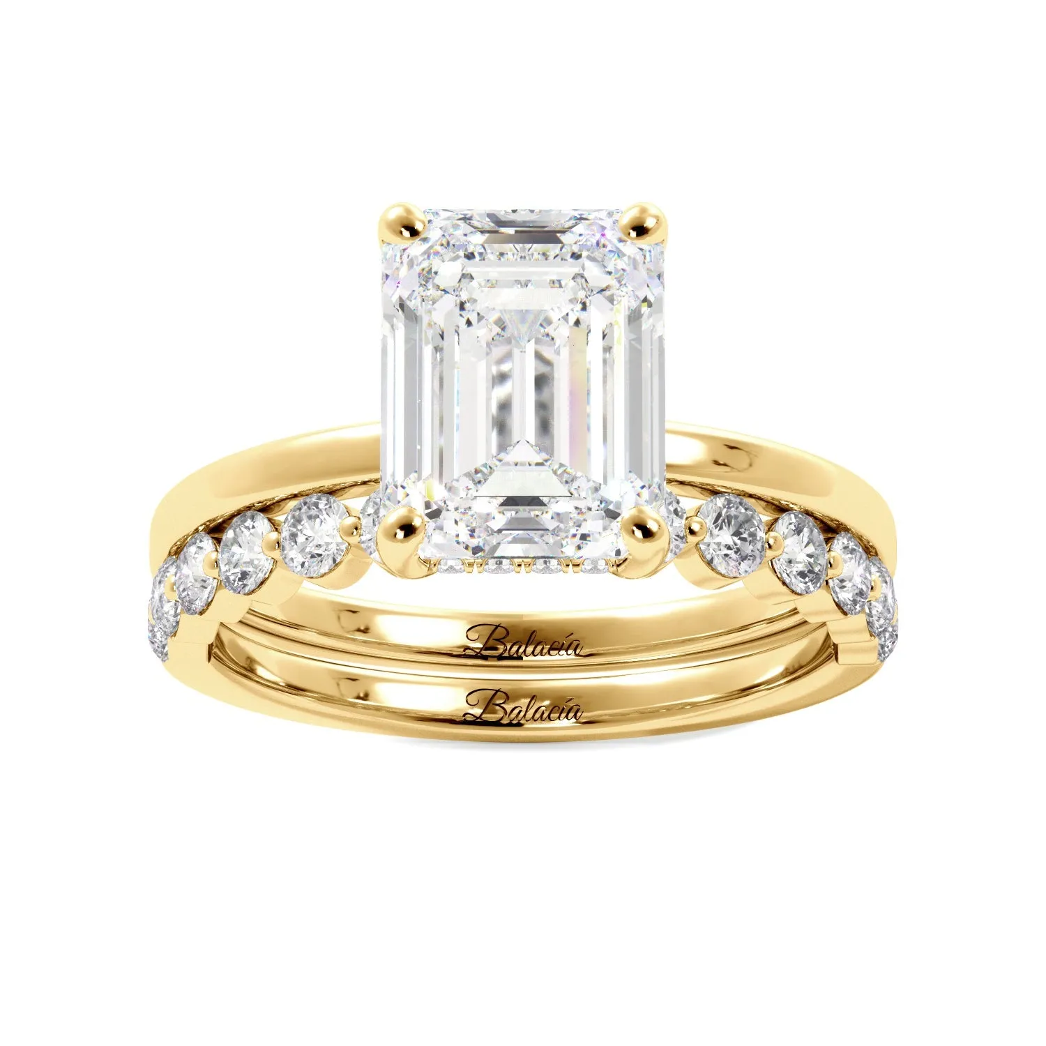 Emerald Cut with Hidden Halo Engagement Ring Set