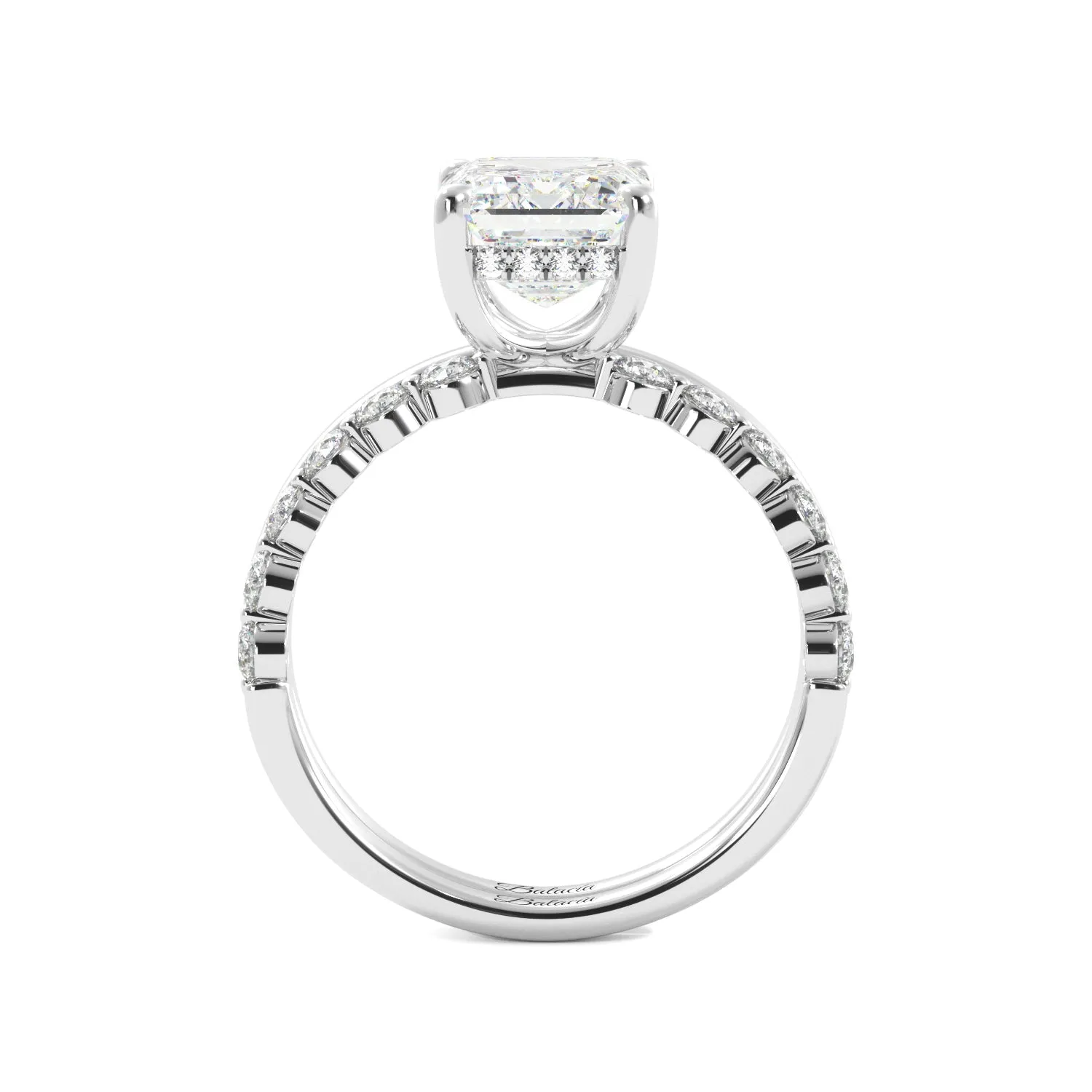 Emerald Cut with Hidden Halo Engagement Ring Set