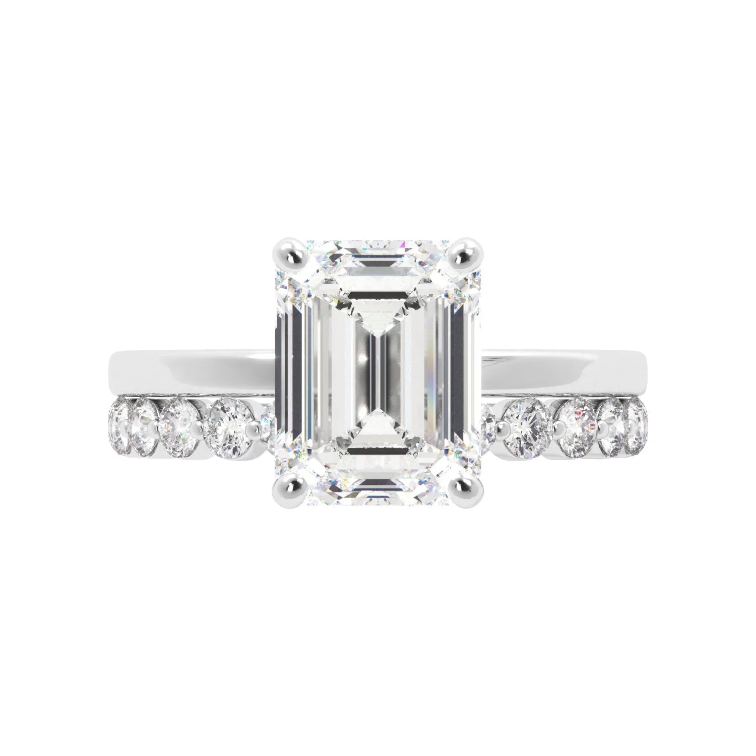 Emerald Cut with Hidden Halo Engagement Ring Set