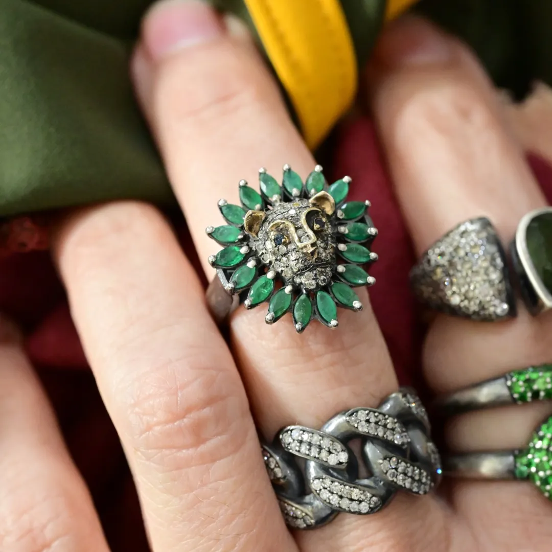 Emerald Lion Ring