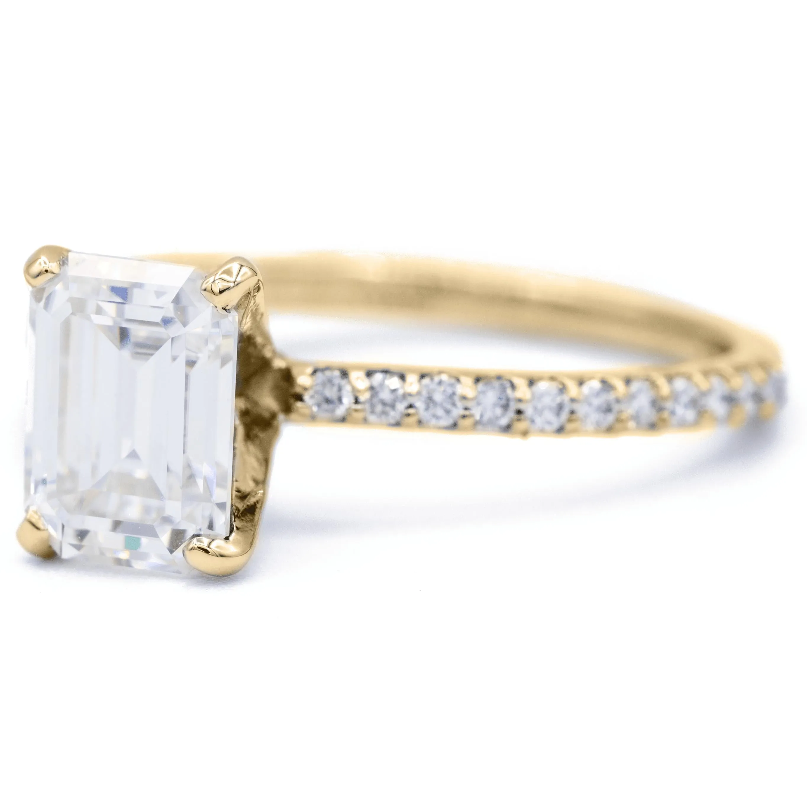 Emerald Moissanite 4 Prongs Diamond Accent Ice Solitaire Ring