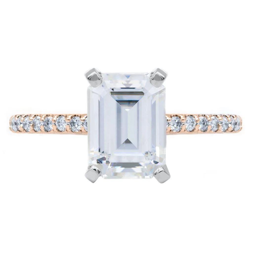 Emerald Moissanite 4 Prongs Diamond Accent Ice Solitaire Ring