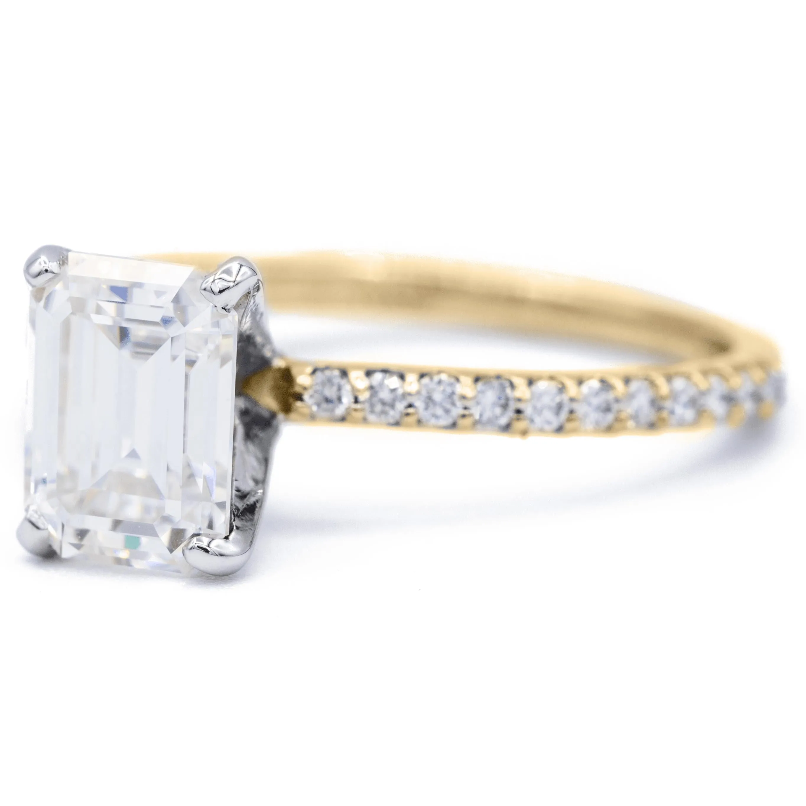 Emerald Moissanite 4 Prongs Diamond Accent Ice Solitaire Ring