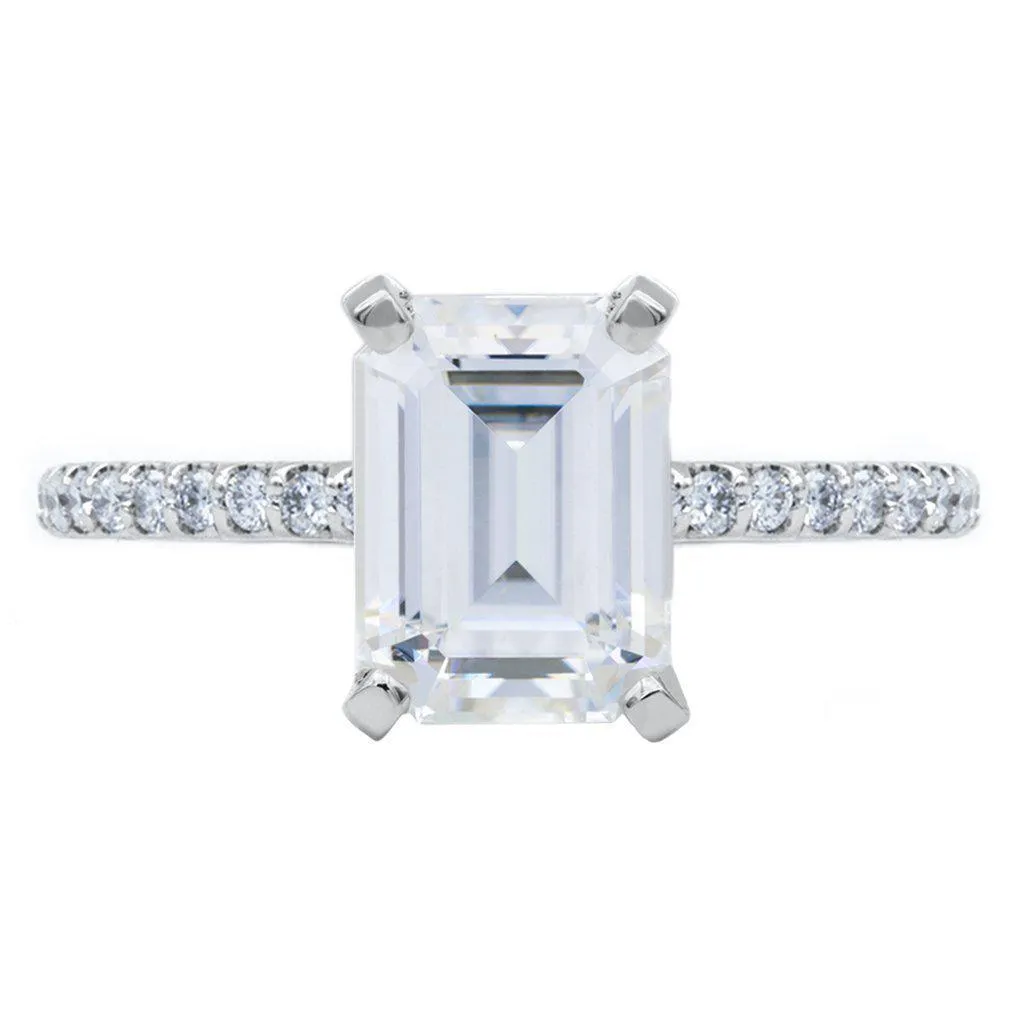 Emerald Moissanite 4 Prongs Diamond Accent Ice Solitaire Ring