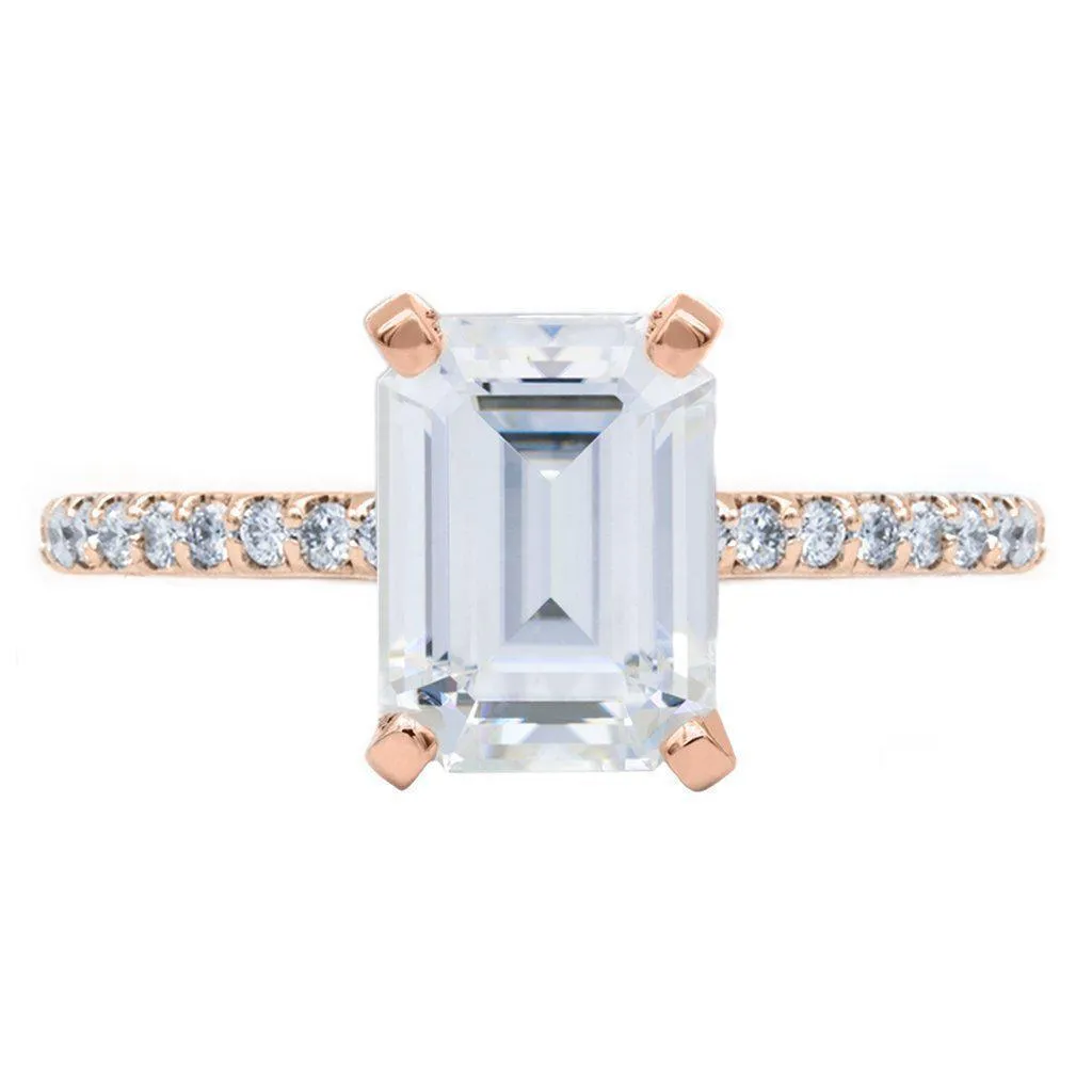 Emerald Moissanite 4 Prongs Diamond Accent Ice Solitaire Ring
