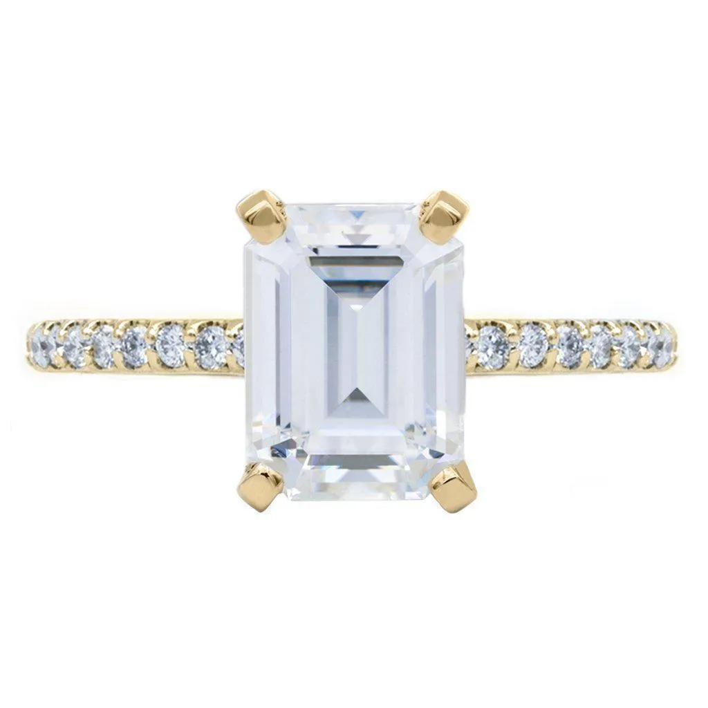 Emerald Moissanite 4 Prongs Diamond Accent Ice Solitaire Ring