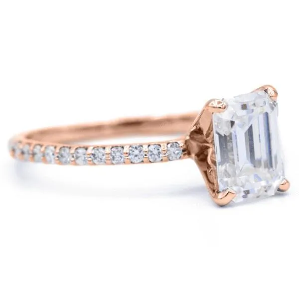 Emerald Moissanite 4 Prongs Diamond Accent Ice Solitaire Ring