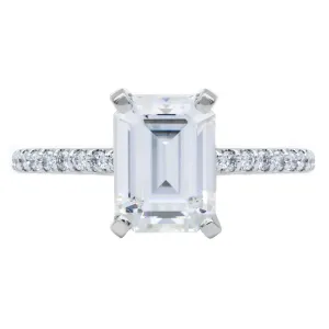 Emerald Moissanite 4 Prongs Diamond Accent Ice Solitaire Ring