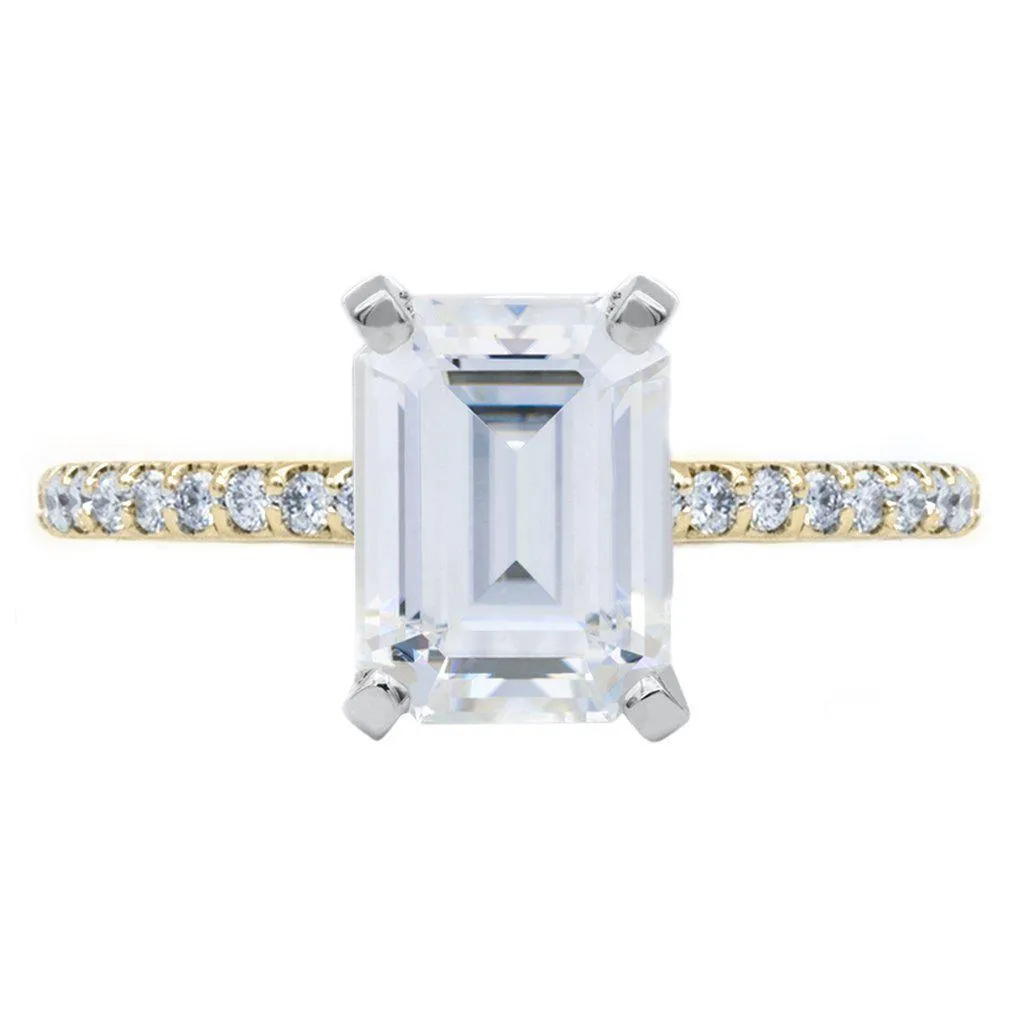 Emerald Moissanite 4 Prongs Diamond Accent Ice Solitaire Ring