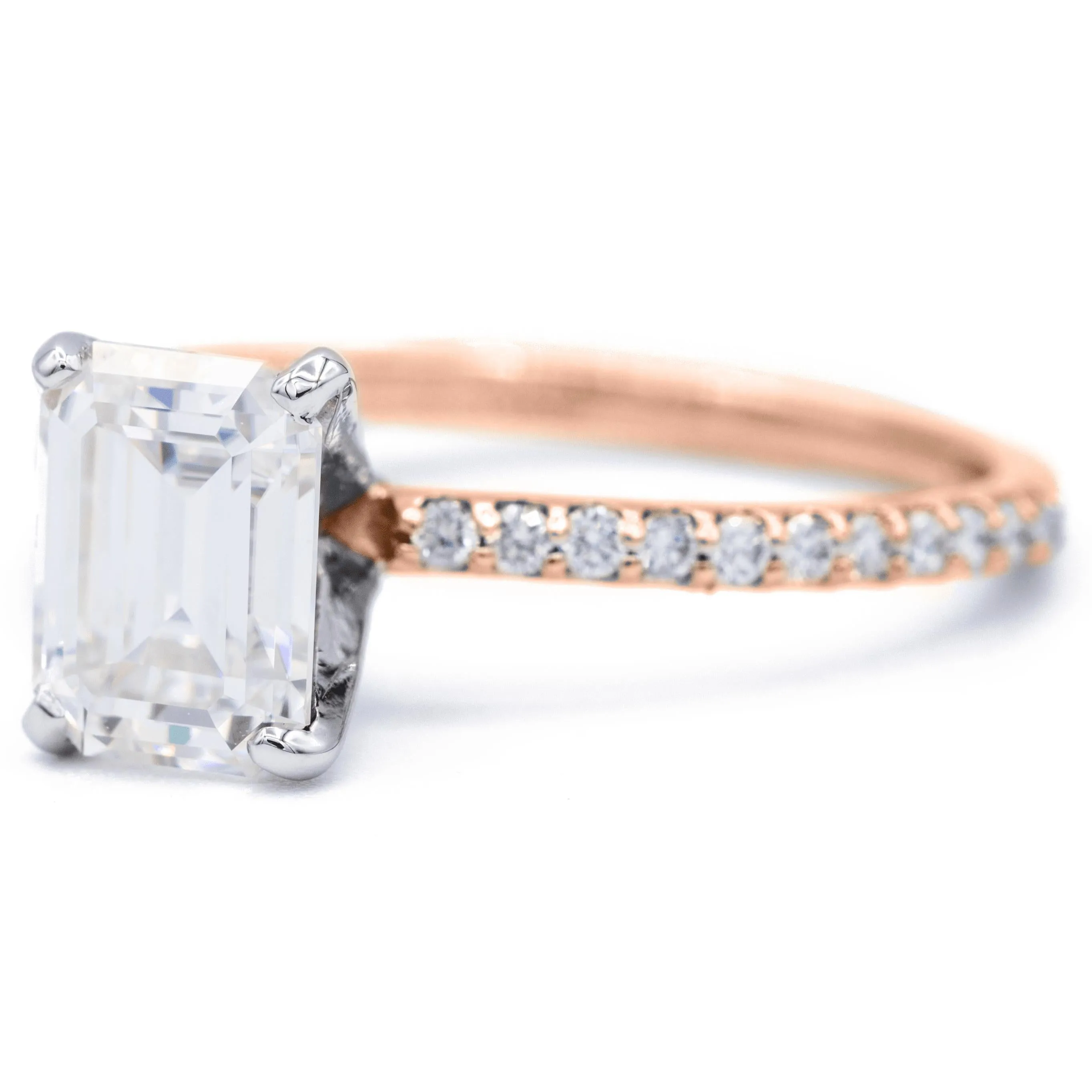 Emerald Moissanite 4 Prongs Diamond Accent Ice Solitaire Ring