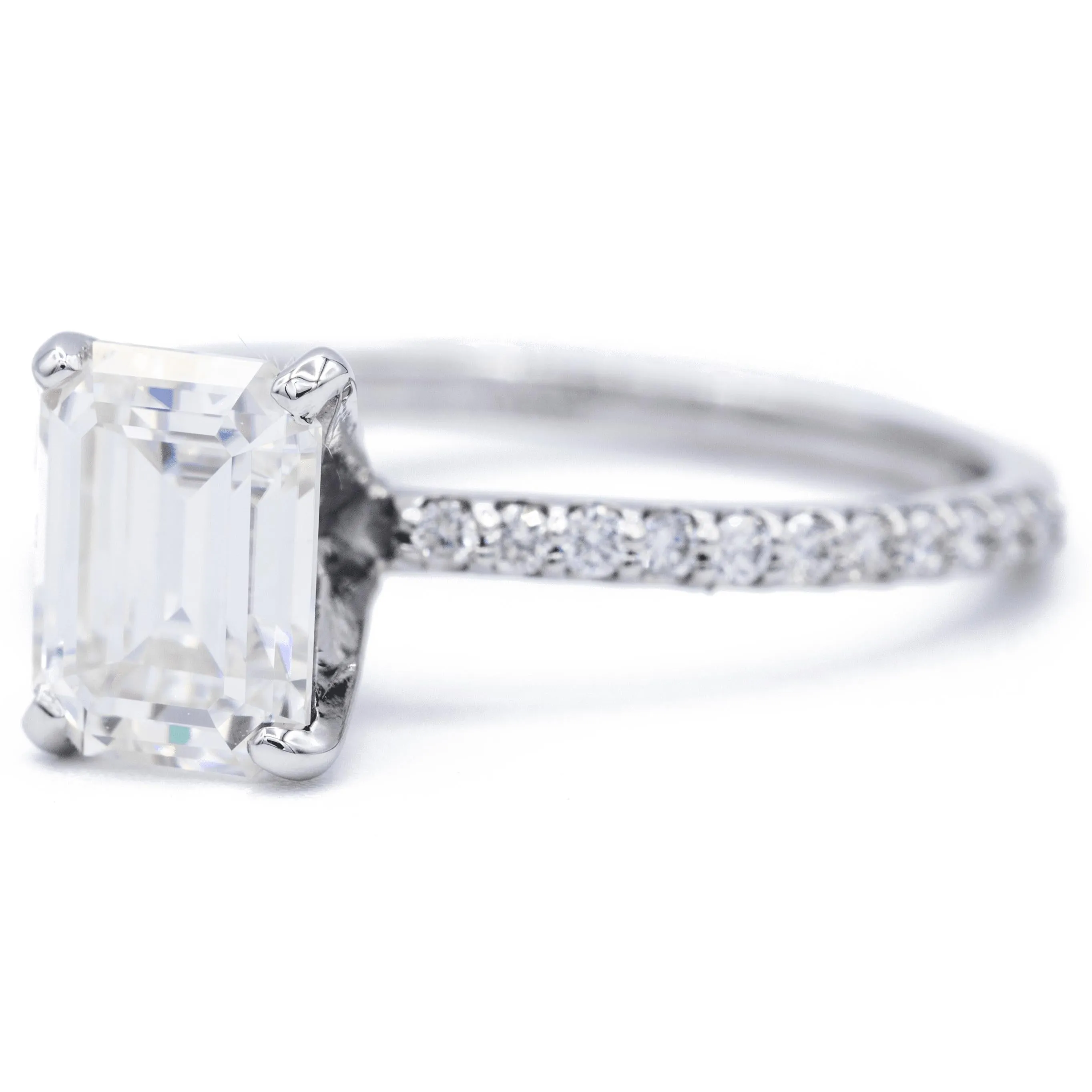 Emerald Moissanite 4 Prongs Diamond Accent Ice Solitaire Ring