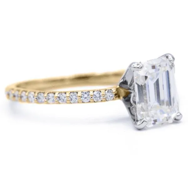 Emerald Moissanite 4 Prongs Diamond Accent Ice Solitaire Ring