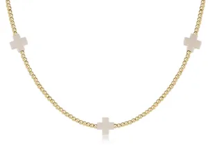 ENewton 15" Choker Signature Cross Gold Pattern 2mm Bead - Off White