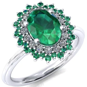 Eridanus Oval Emerald Cluster Diamond and Emerald Halo Wedding Ring ver.2