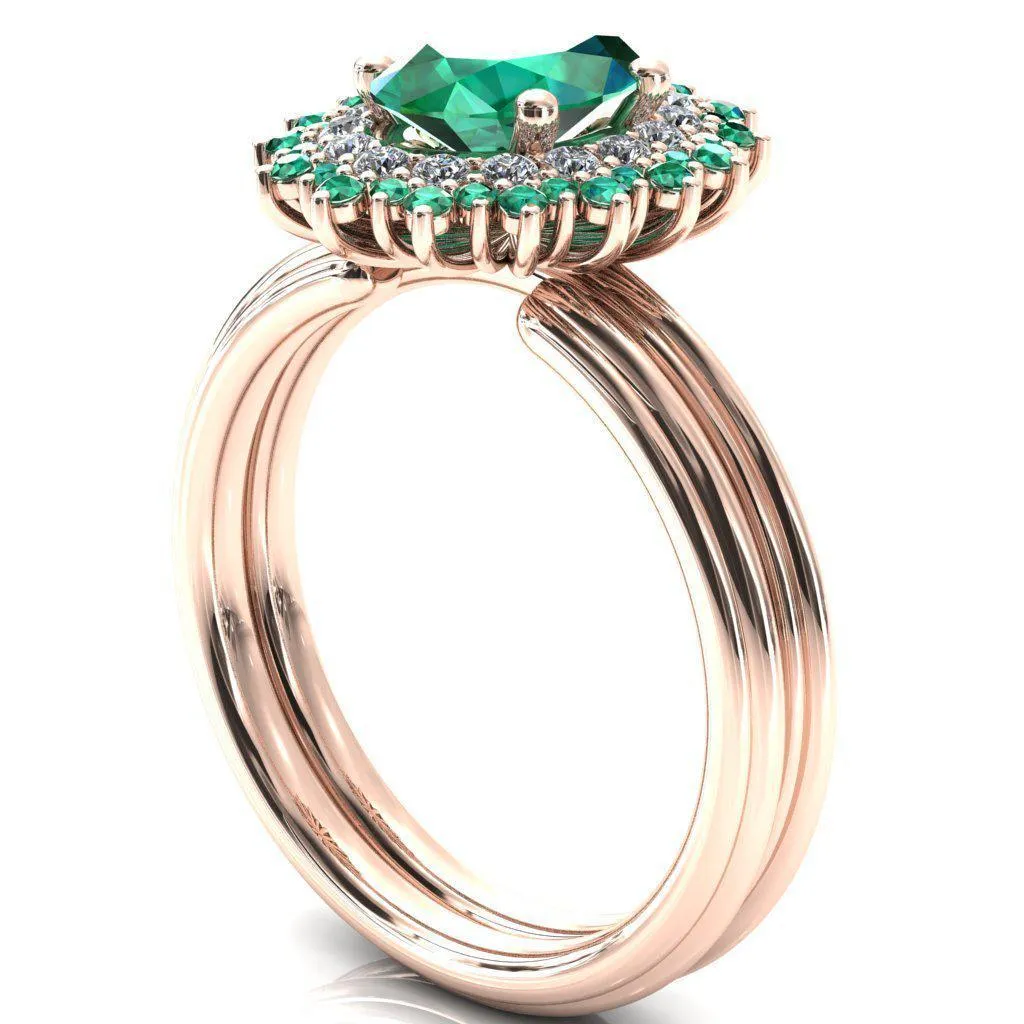 Eridanus Oval Emerald Cluster Diamond and Emerald Halo Wedding Ring ver.2