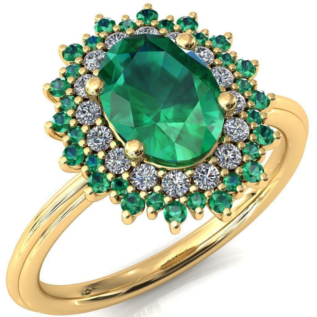Eridanus Oval Emerald Cluster Diamond and Emerald Halo Wedding Ring ver.2