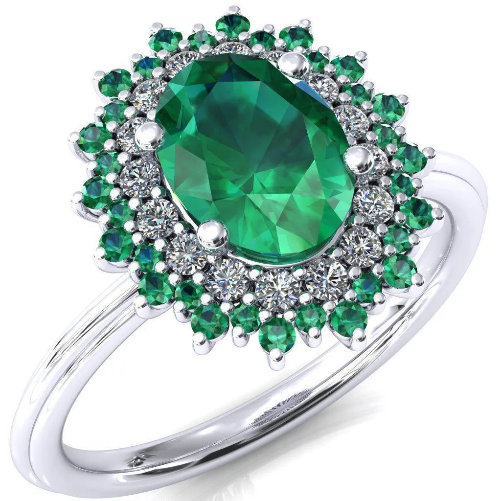 Eridanus Oval Emerald Cluster Diamond and Emerald Halo Wedding Ring ver.2