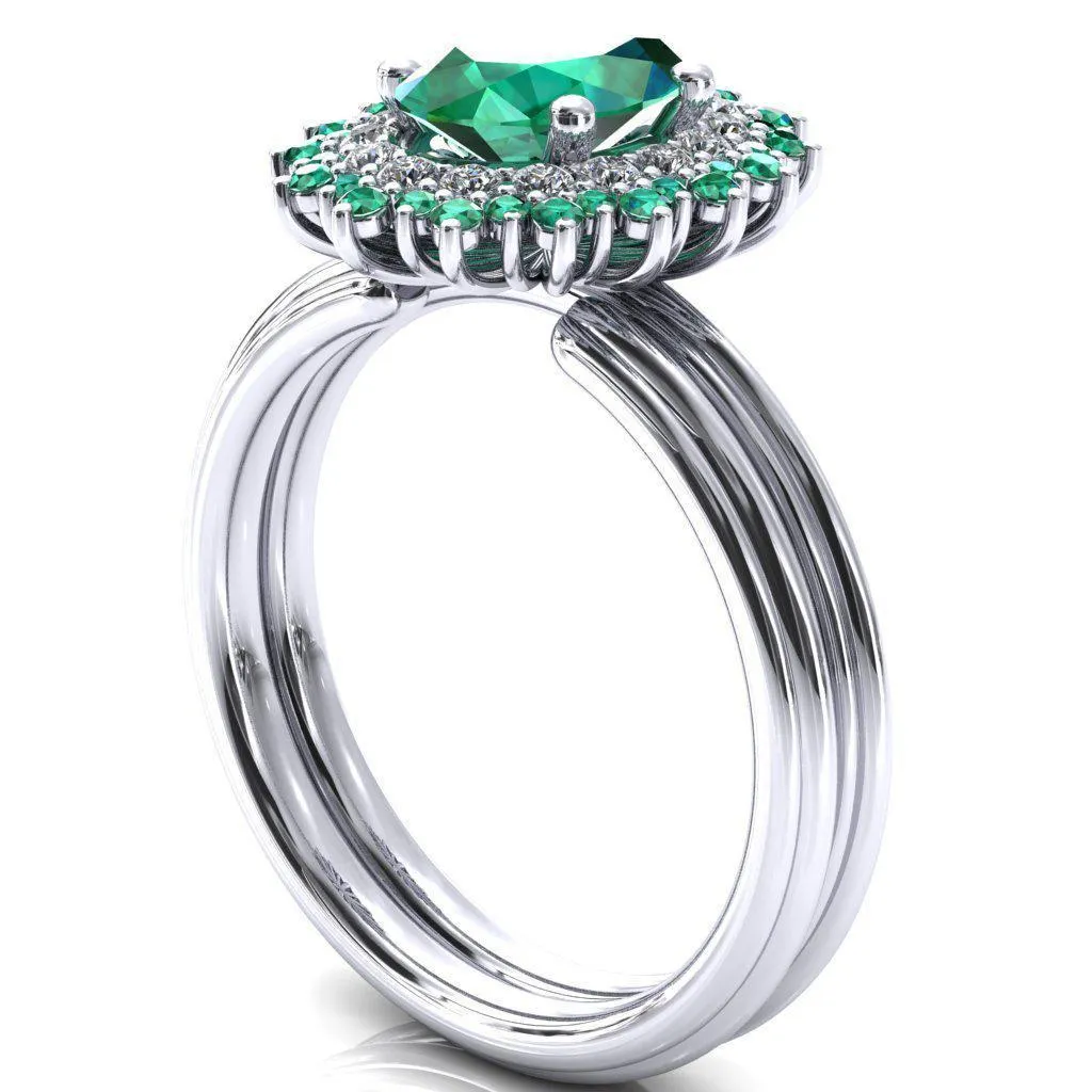 Eridanus Oval Emerald Cluster Diamond and Emerald Halo Wedding Ring ver.2