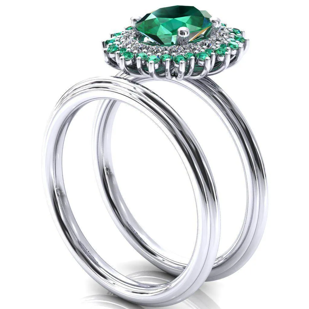 Eridanus Oval Emerald Cluster Diamond and Emerald Halo Wedding Ring ver.2