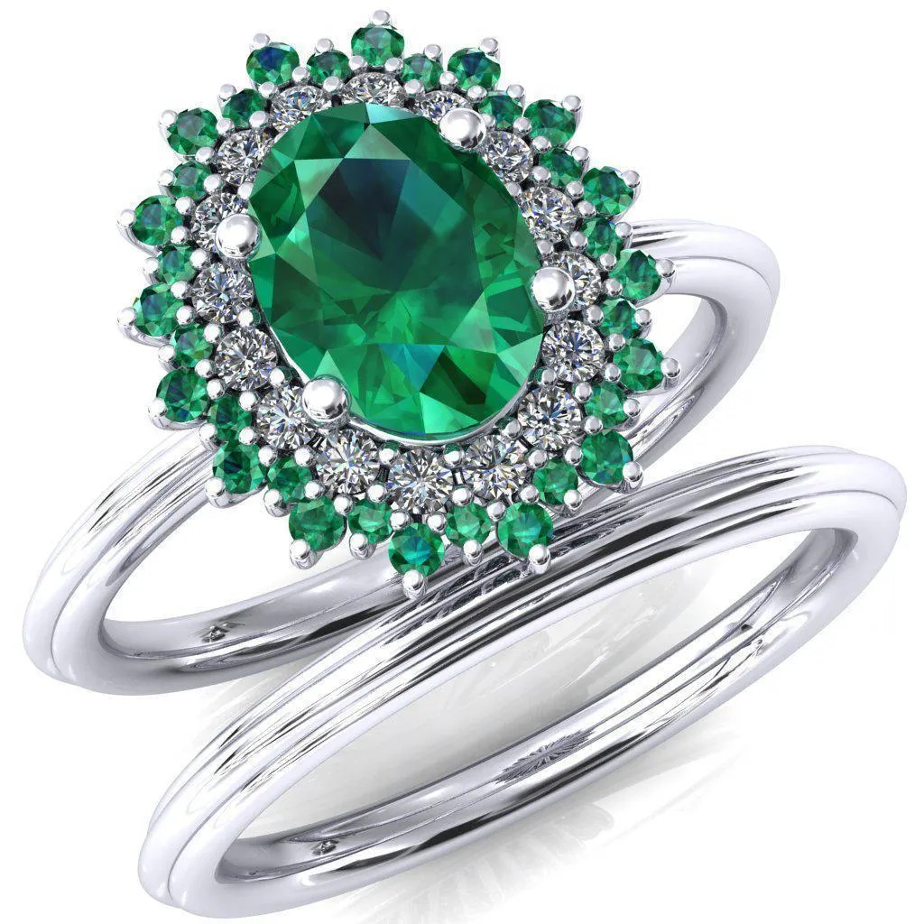 Eridanus Oval Emerald Cluster Diamond and Emerald Halo Wedding Ring ver.2
