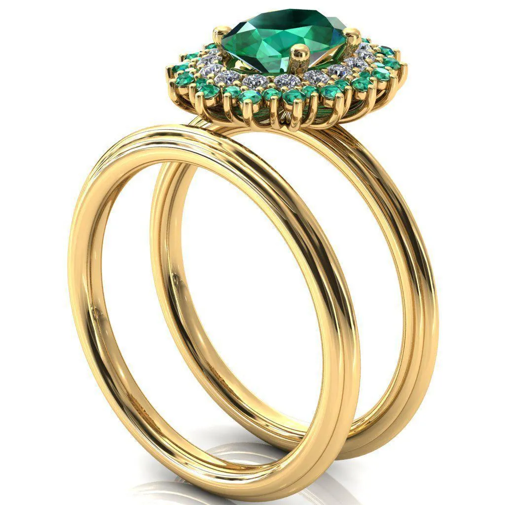 Eridanus Oval Emerald Cluster Diamond and Emerald Halo Wedding Ring ver.2