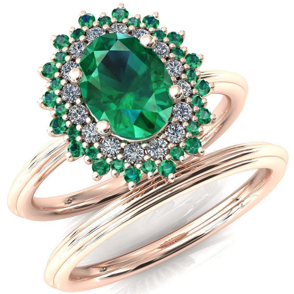Eridanus Oval Emerald Cluster Diamond and Emerald Halo Wedding Ring ver.2