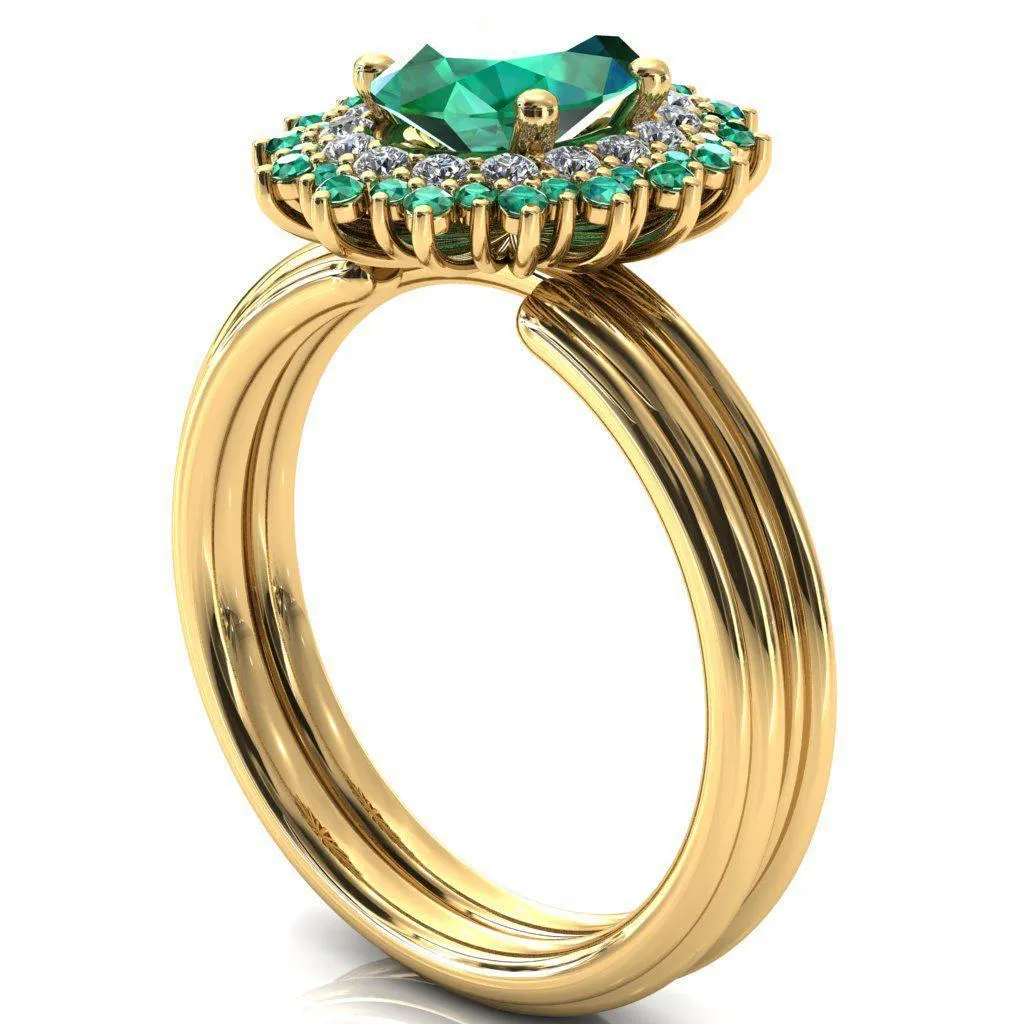 Eridanus Oval Emerald Cluster Diamond and Emerald Halo Wedding Ring ver.2