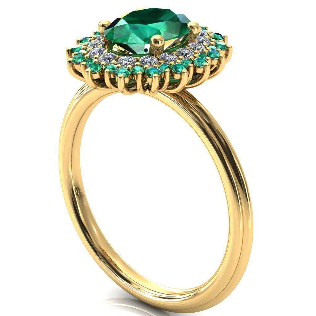 Eridanus Oval Emerald Cluster Diamond and Emerald Halo Wedding Ring ver.2