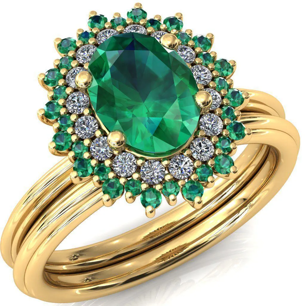 Eridanus Oval Emerald Cluster Diamond and Emerald Halo Wedding Ring ver.2